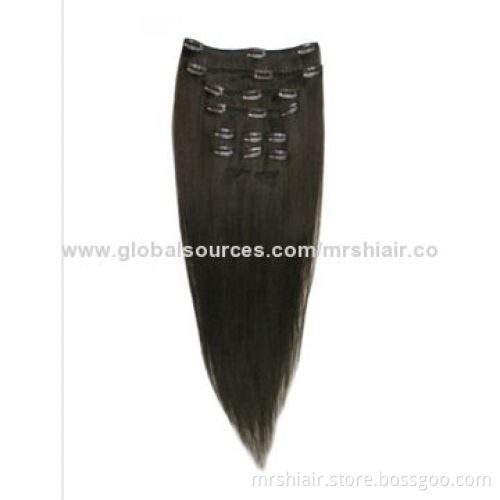 24-Inch dark color silky straight cheap 100g/pc 100% human hair clip in hair extensions